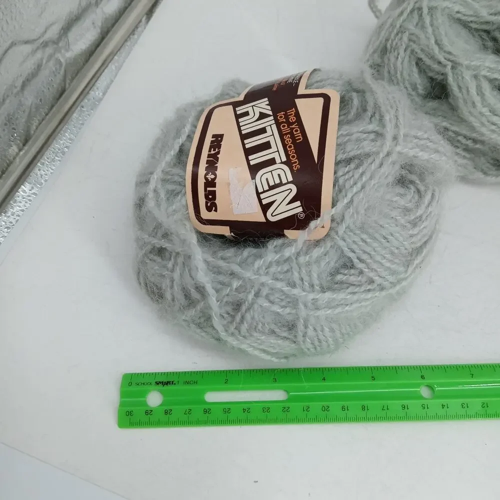 Vintage Reynolds Kitten Yarn 2 Skeins Balls Acrylic Wool 50g 160yd Each Gray